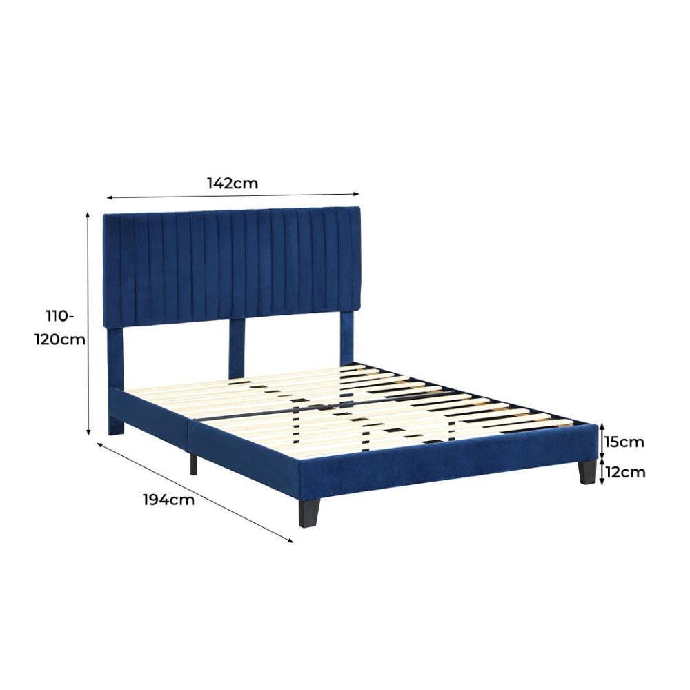 Levede Bed Frame Double Size Mattress Base Platform Wooden Velevt Headboard Blue Fast shipping On sale