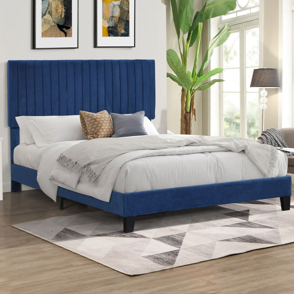 Levede Bed Frame Double Size Mattress Base Platform Wooden Velevt Headboard Blue Fast shipping On sale