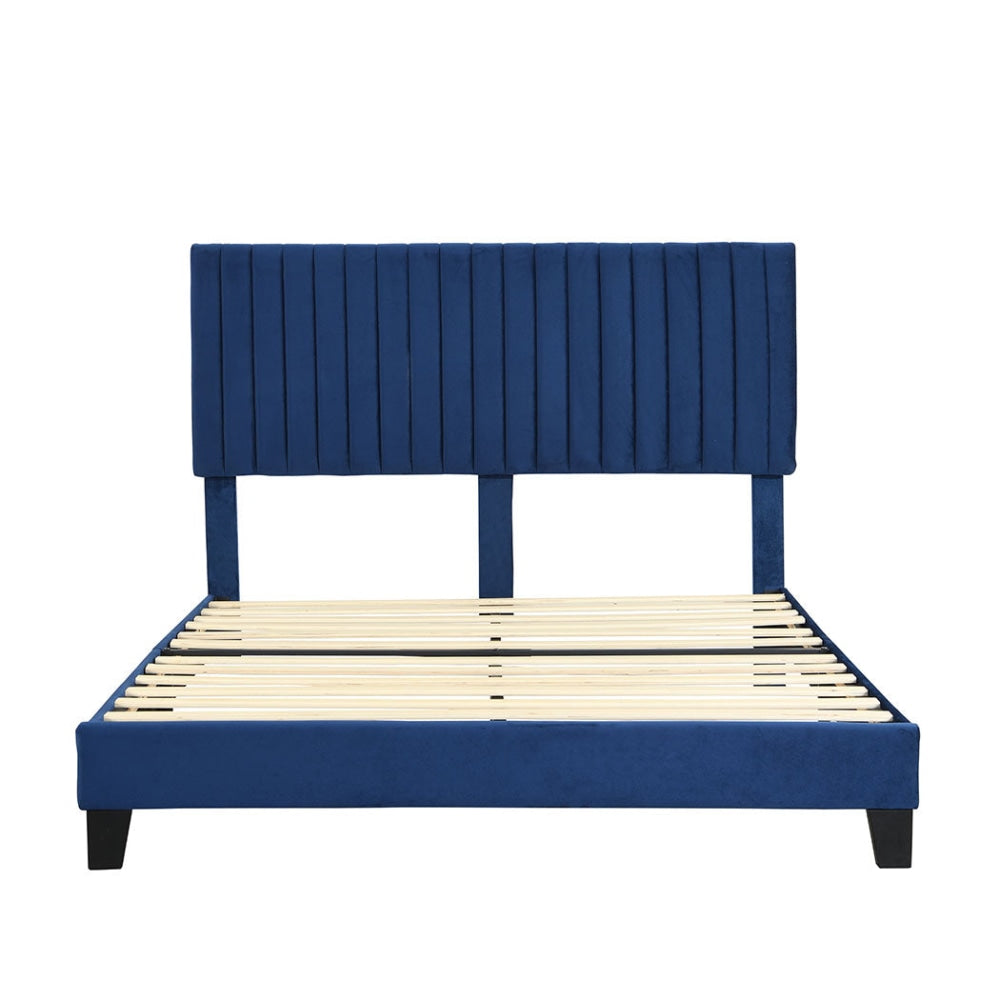 Levede Bed Frame Queen Size Mattress Base Platform Wooden Velevt Headboard Blue Fast shipping On sale