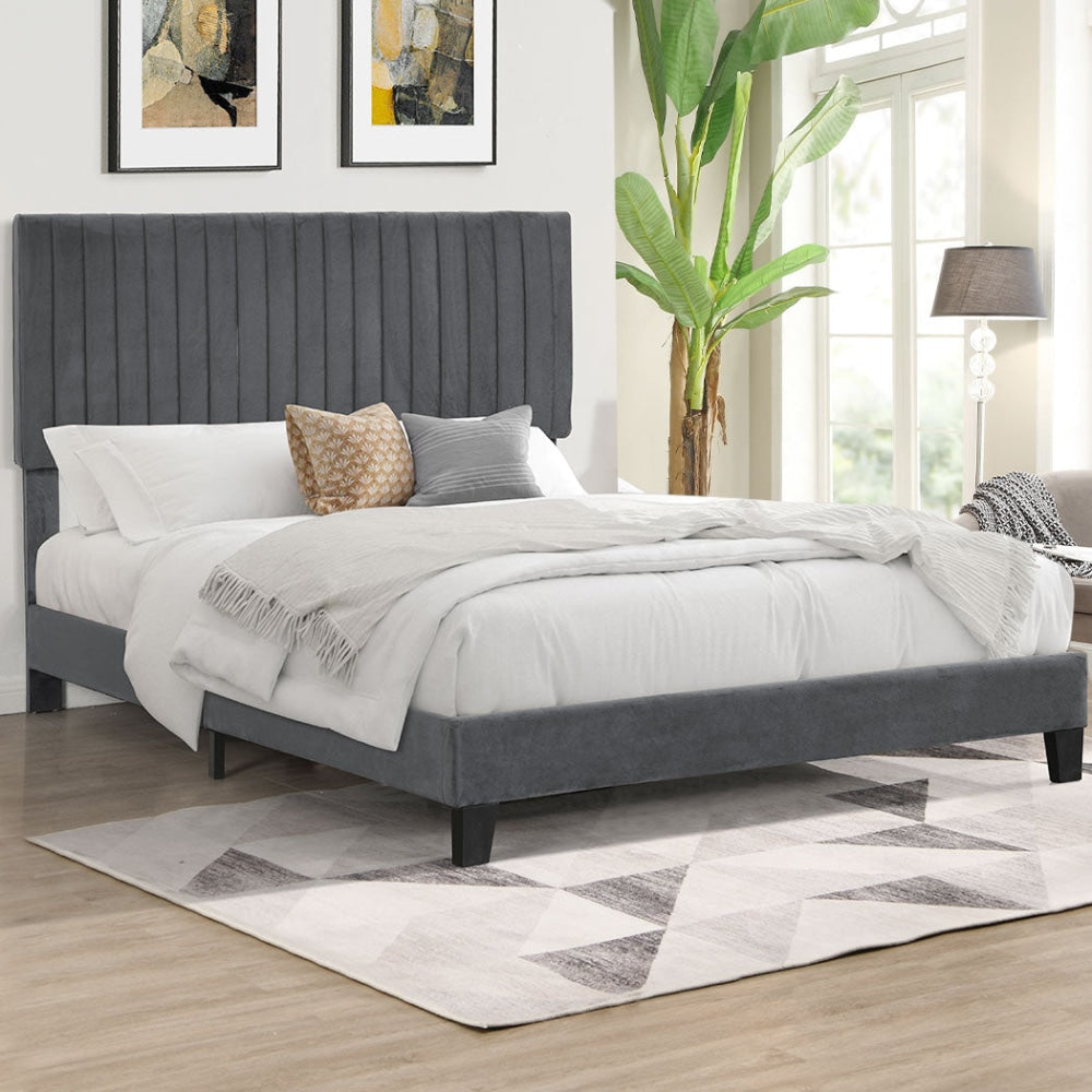 Levede Bed Frame Queen Size Mattress Base Platform Wooden Velevt Headboard Grey Fast shipping On sale