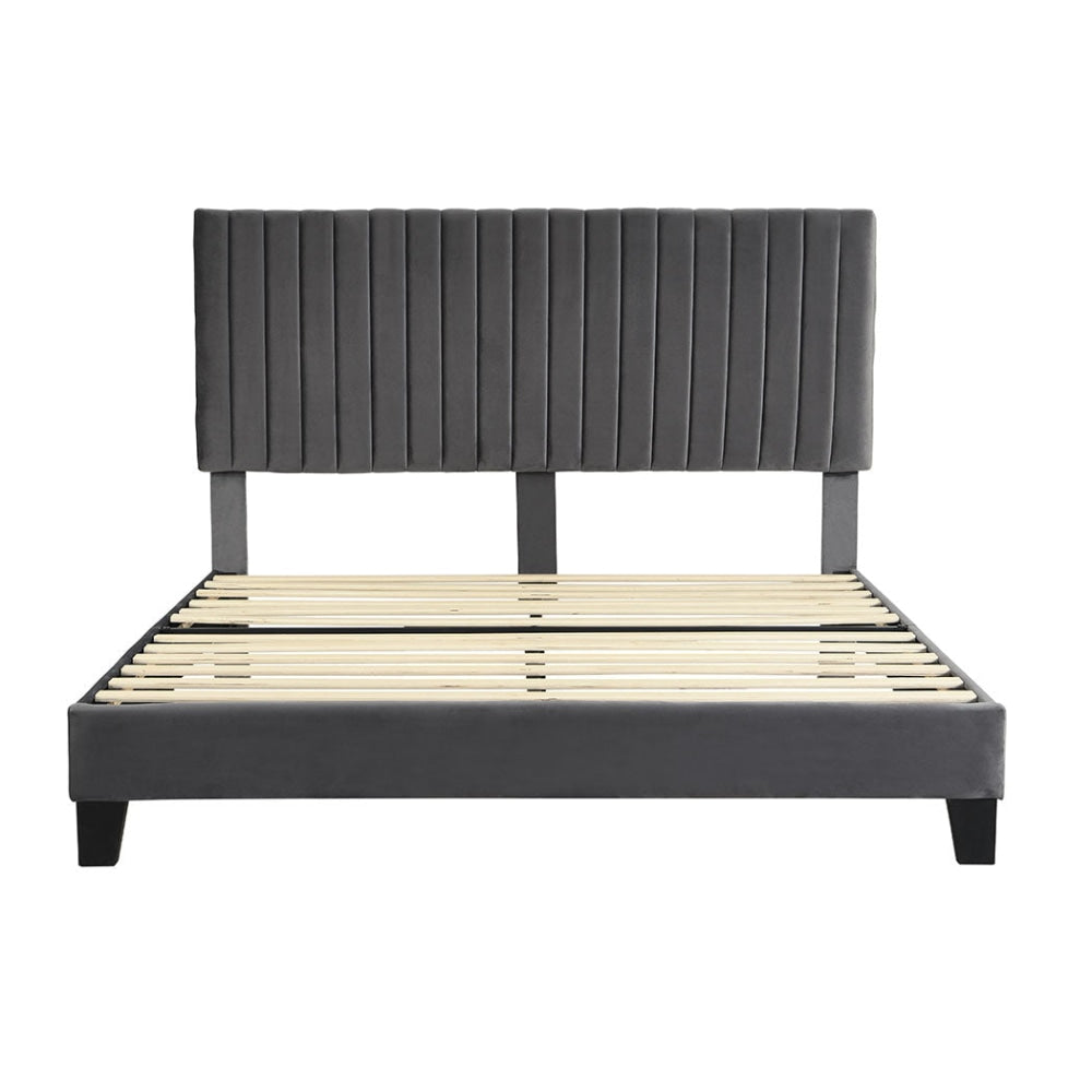 Levede Bed Frame Queen Size Mattress Base Platform Wooden Velevt Headboard Grey Fast shipping On sale