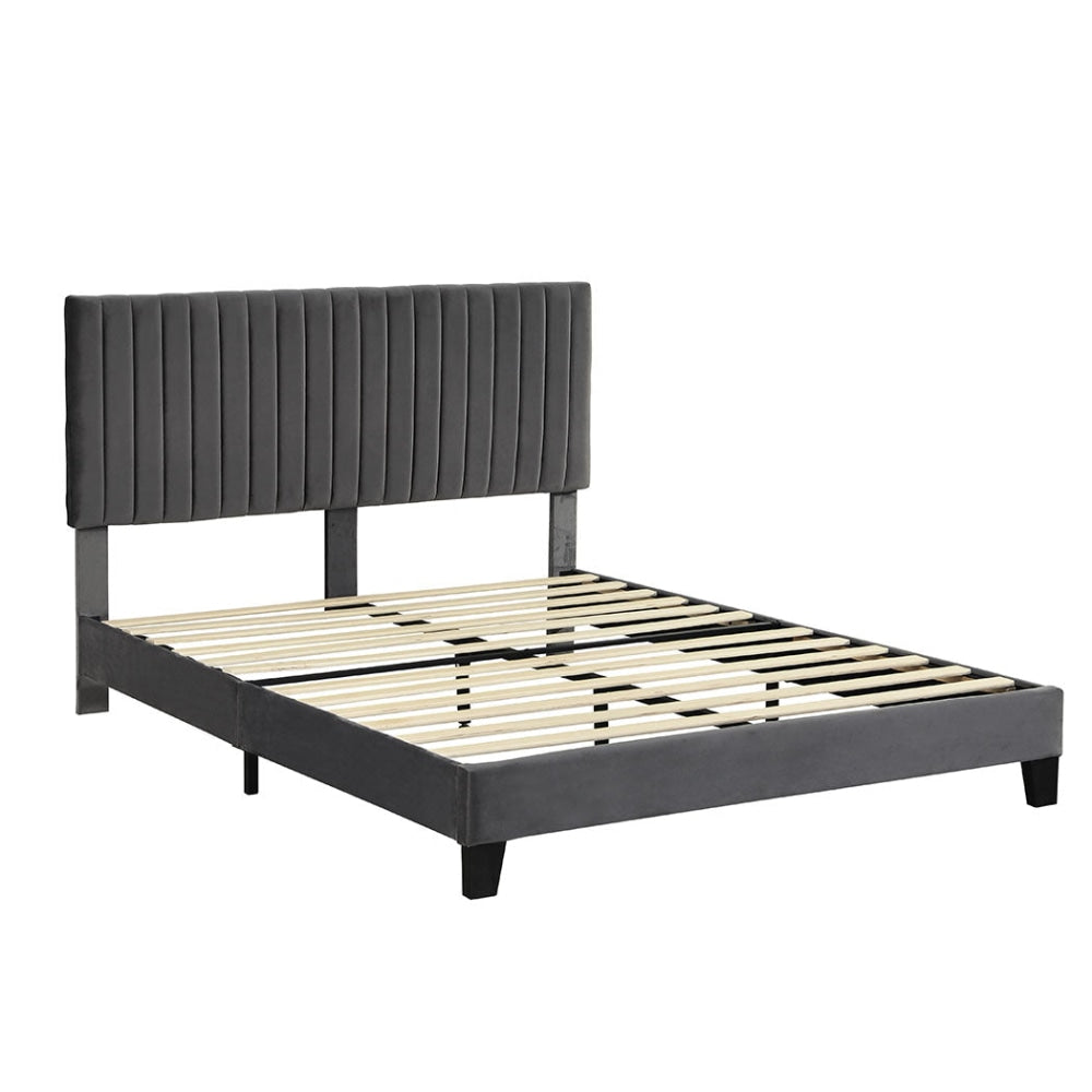 Levede Bed Frame Queen Size Mattress Base Platform Wooden Velevt Headboard Grey Fast shipping On sale