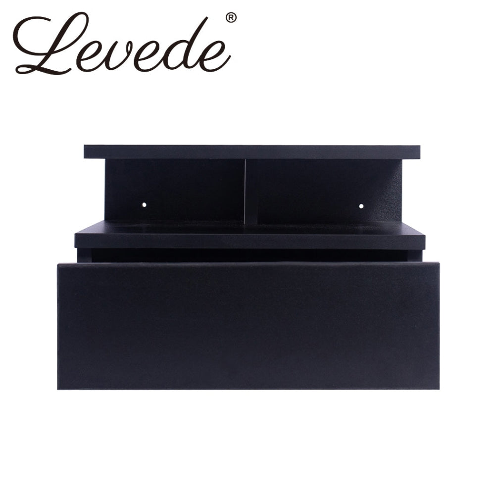 Levede Bedside Tables LED Side Table Storage Drawer Floating Nightstand Black X2 Fast shipping On sale