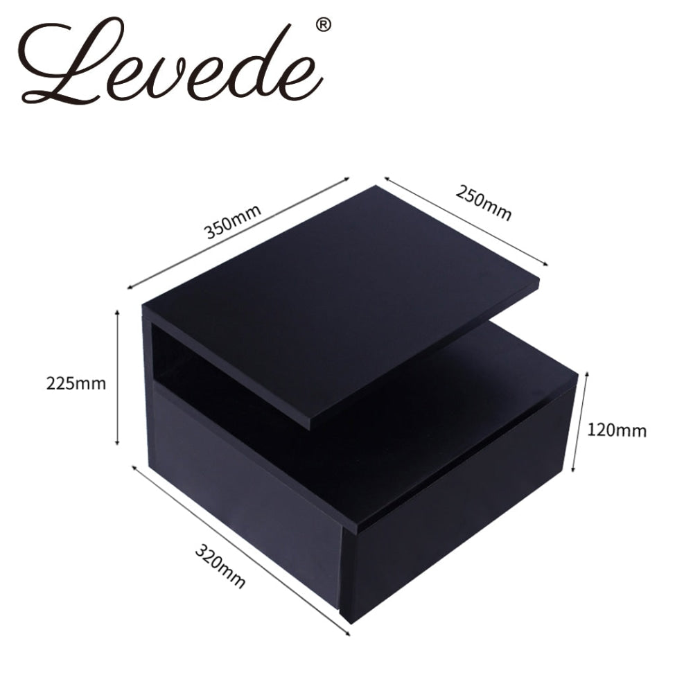 Levede Bedside Tables LED Side Table Storage Drawer Floating Nightstand Black X2 Fast shipping On sale