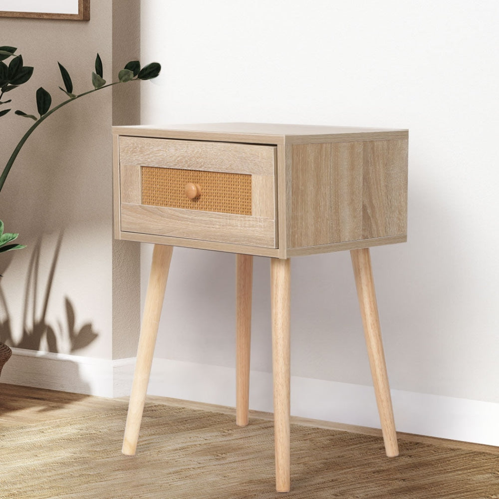 Levede Bedside Tables Rattan Wood Drawers Nightstand Storage Cabinet Bedroom Table Fast shipping On sale