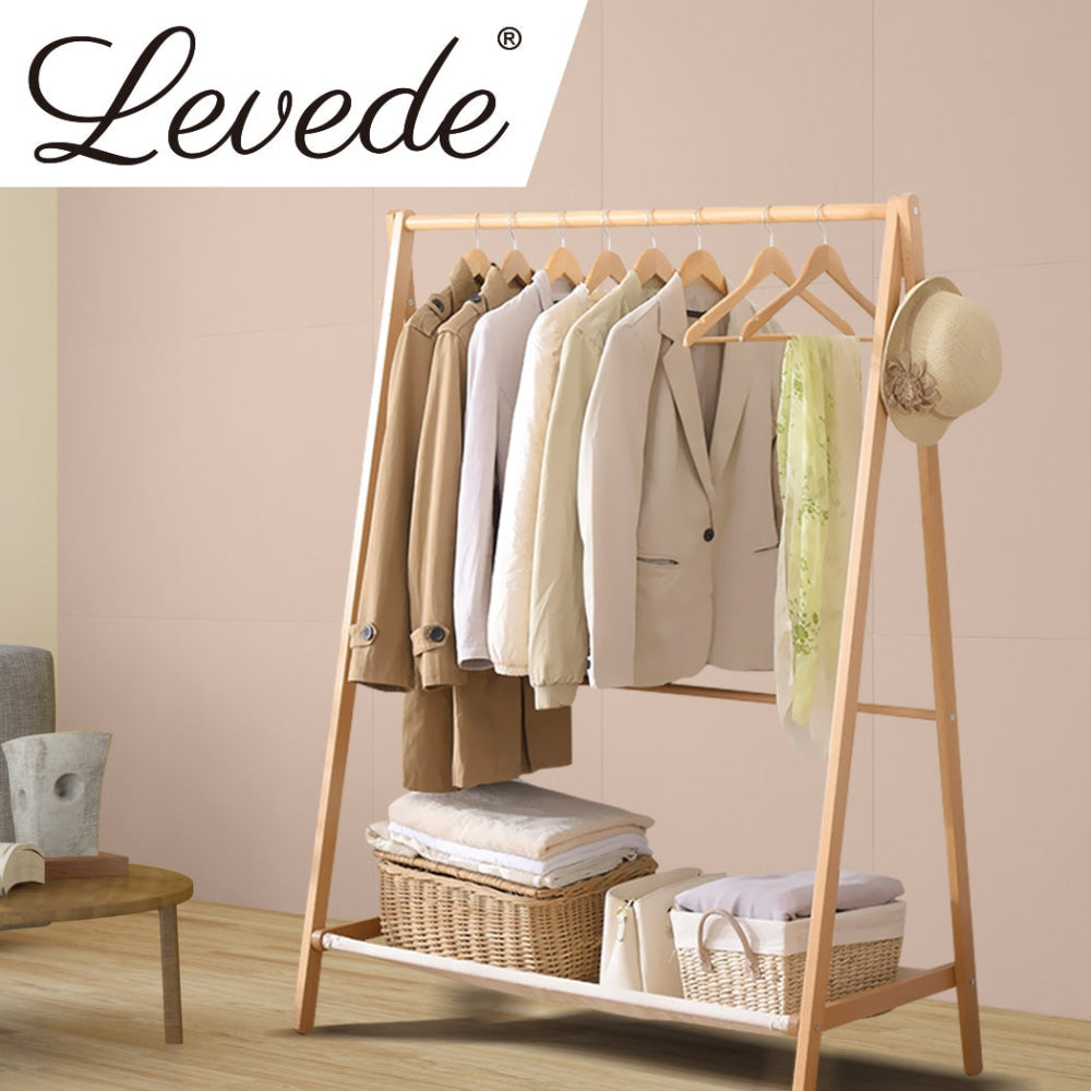 Levede Clothes Stand Garment Dyring Rack Hanger Organiser Wooden Rail Portable Wardrobe Fast shipping On sale