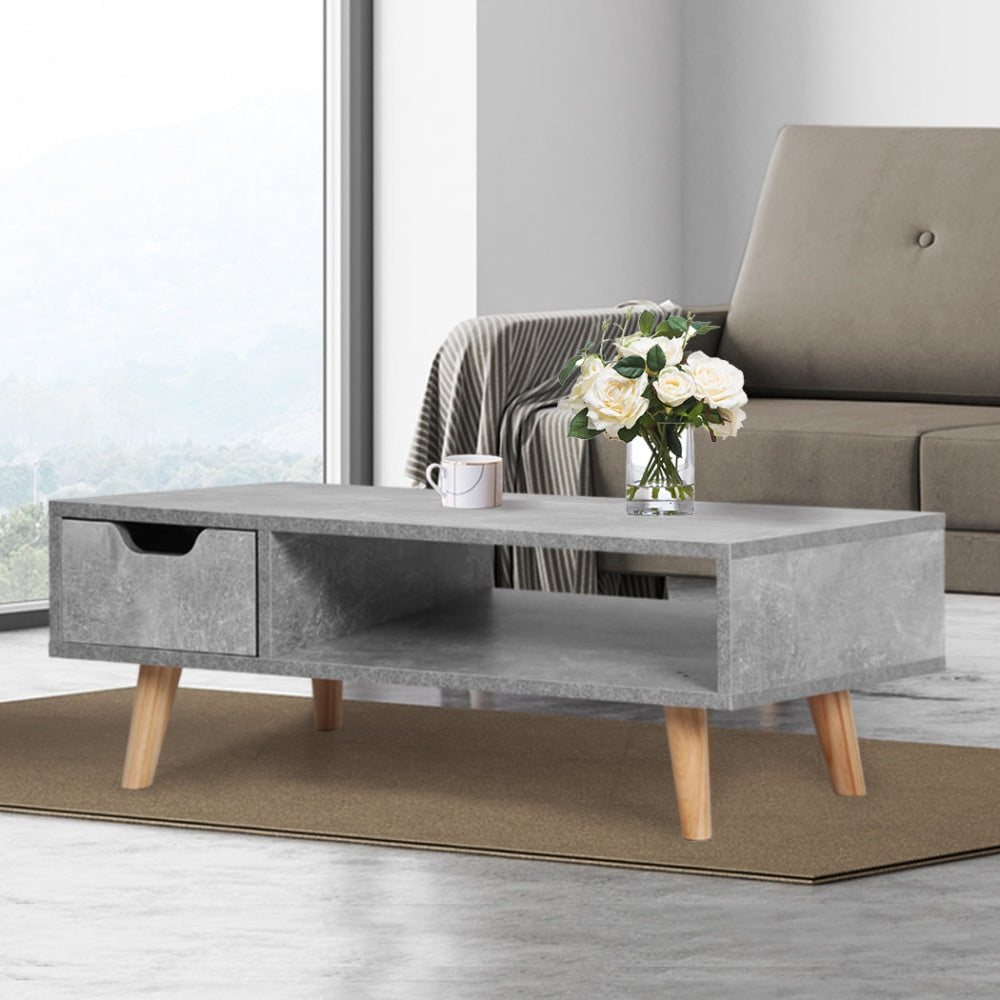 Levede Coffee Table Storage Tables Drawer Wooden Shelf Cabinet Living Room Grey Fast shipping On sale