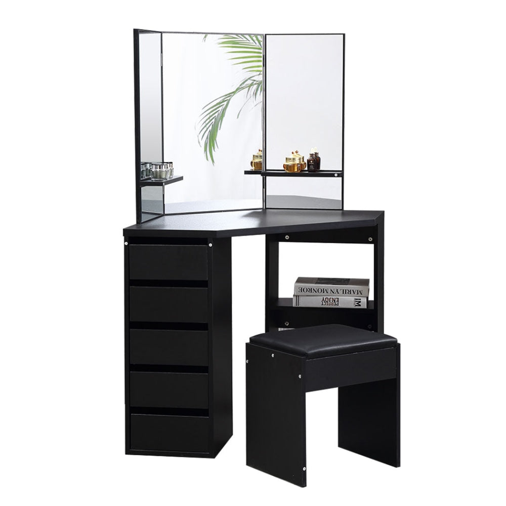 Levede Dressing Table Stool Mirror Jewellery Organiser Makeup Cabinet 5 Drawers Fast shipping On sale