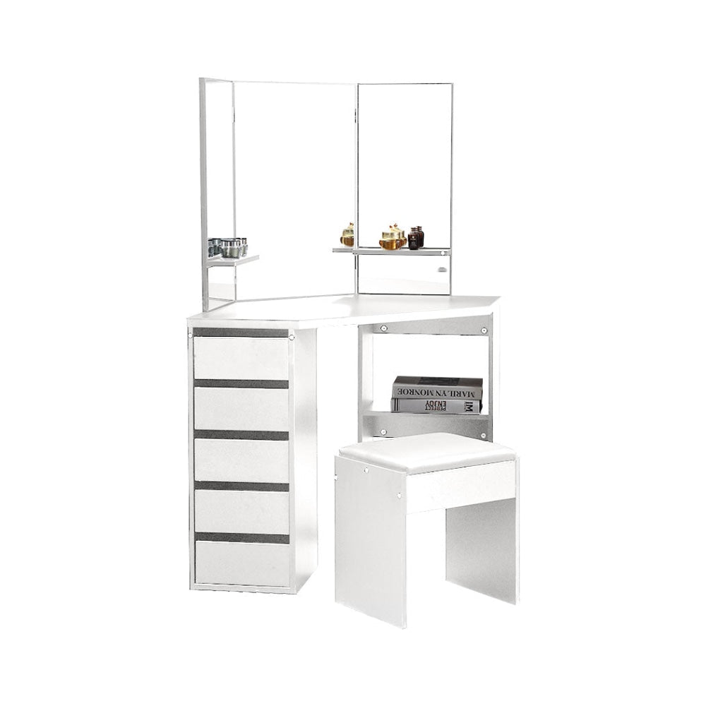 Levede Dressing Table Stool Mirror Jewellery Organiser Makeup Cabinet 5 Drawers White Fast shipping On sale