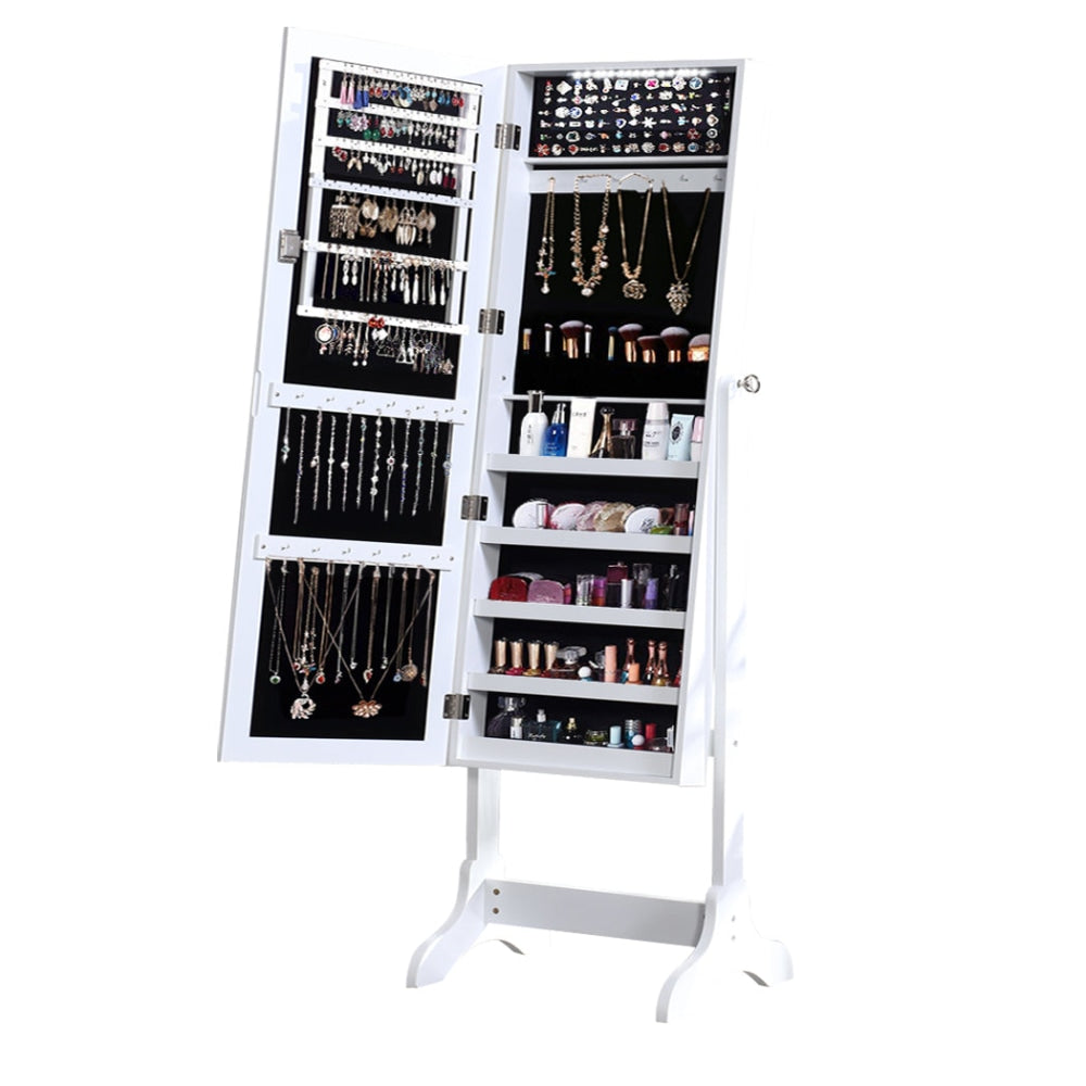 Levede Dual Use Mirrored Jewellery Dressing Cabinet with LED Light White Colour Mirror Fast shipping On sale