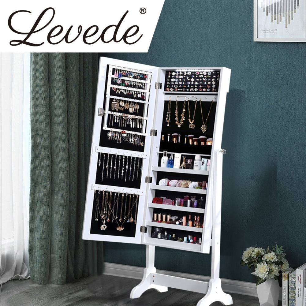 Levede Dual Use Mirrored Jewellery Dressing Cabinet with LED Light White Colour Mirror Fast shipping On sale