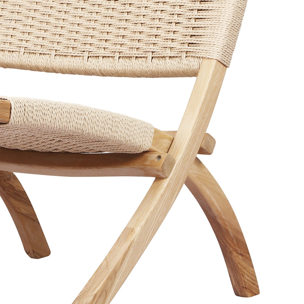 Levede Foldable Single Deck Chair Solid Ash Wood Kraft Rope Paper Woven Seat Lounge Fast shipping On sale