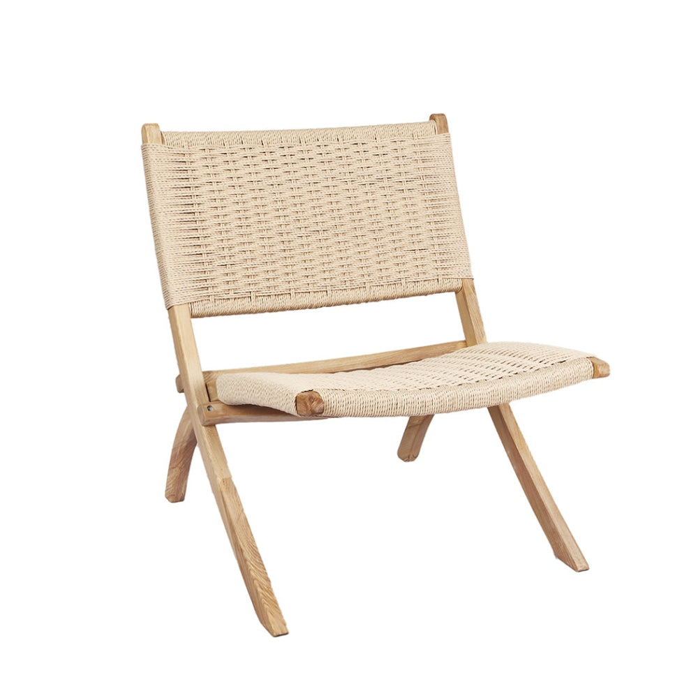 Levede Foldable Single Deck Chair Solid Ash Wood Kraft Rope Paper Woven Seat Lounge Fast shipping On sale