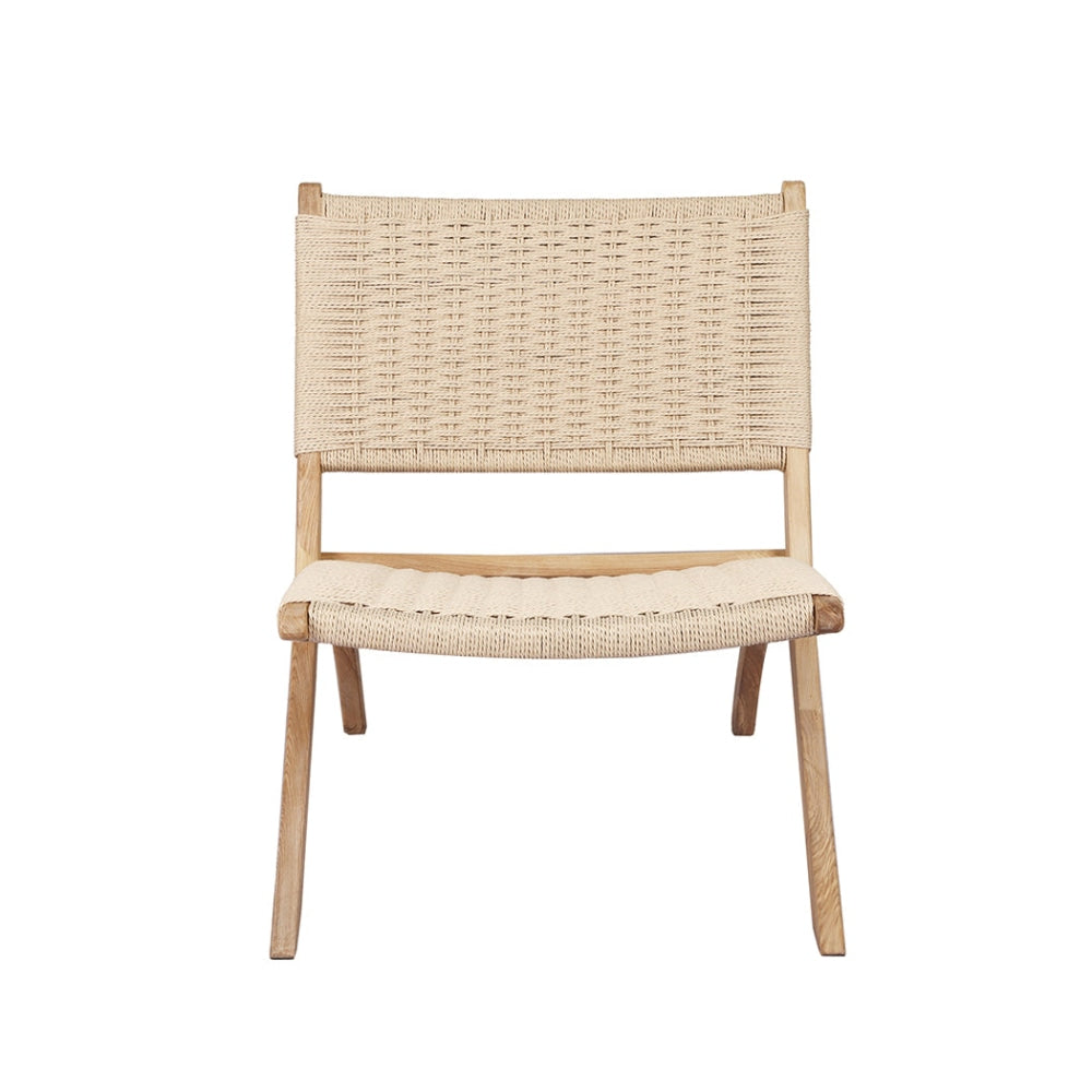 Levede Foldable Single Deck Chair Solid Ash Wood Kraft Rope Paper Woven Seat Lounge Fast shipping On sale