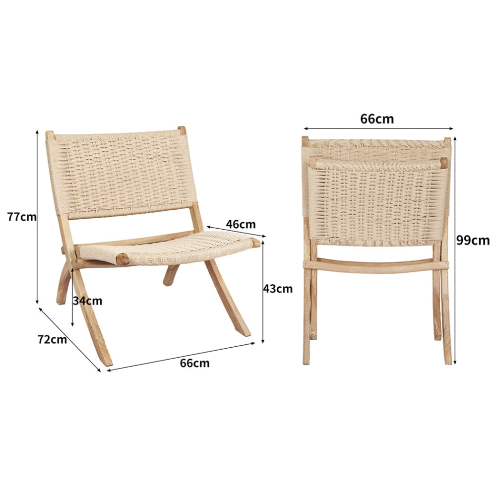 Levede Foldable Single Deck Chair Solid Ash Wood Kraft Rope Paper Woven Seat Lounge Fast shipping On sale