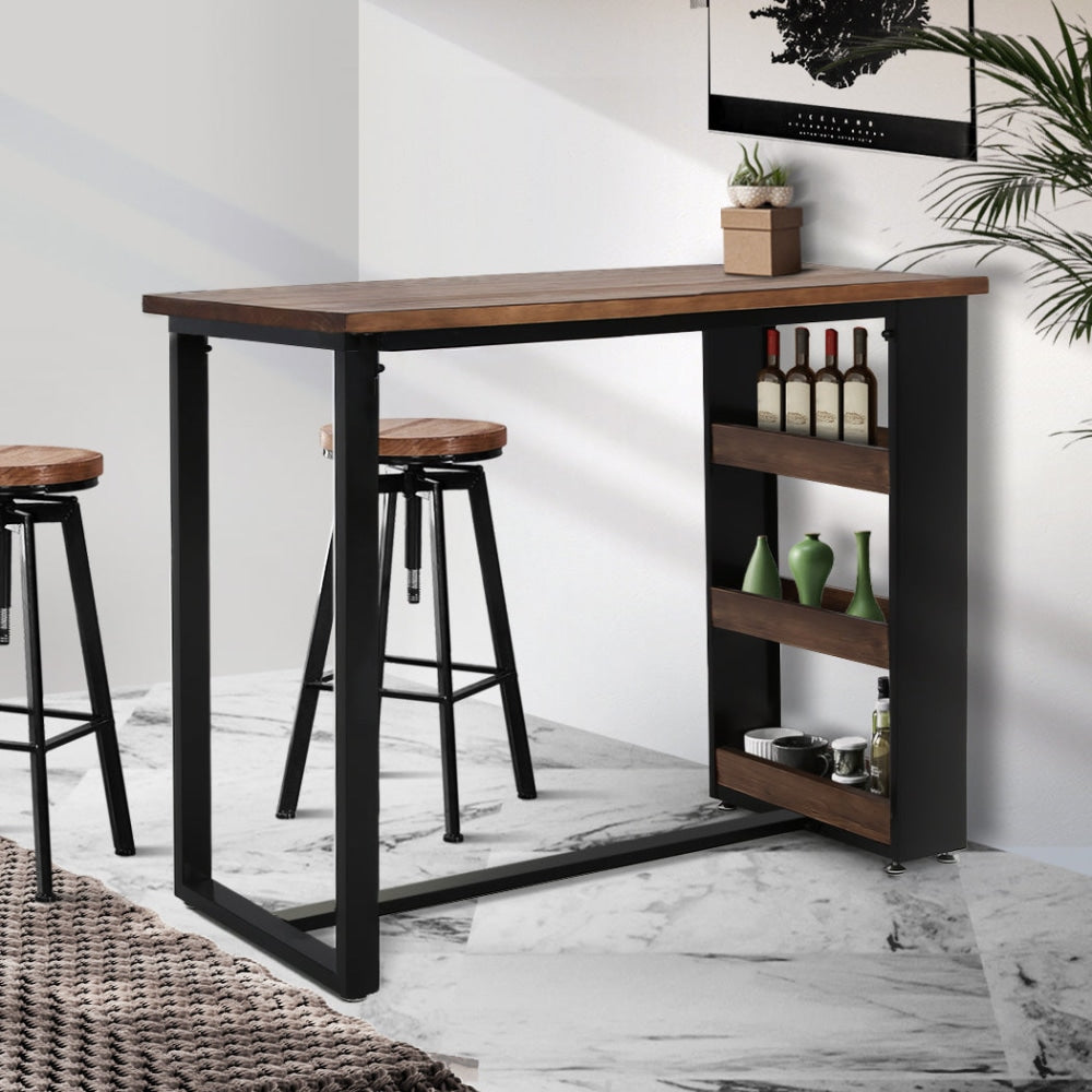 Levede High Bar Table Industrial Pub With 3-Tier Storage Shelf Solid Wood Dining Fast shipping On sale