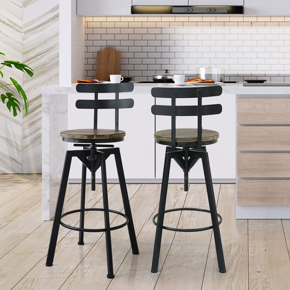 Levede Industrial Adjustable Swivel Bar Stools With Back Wood Counter Chairs x1 Stool Fast shipping On sale