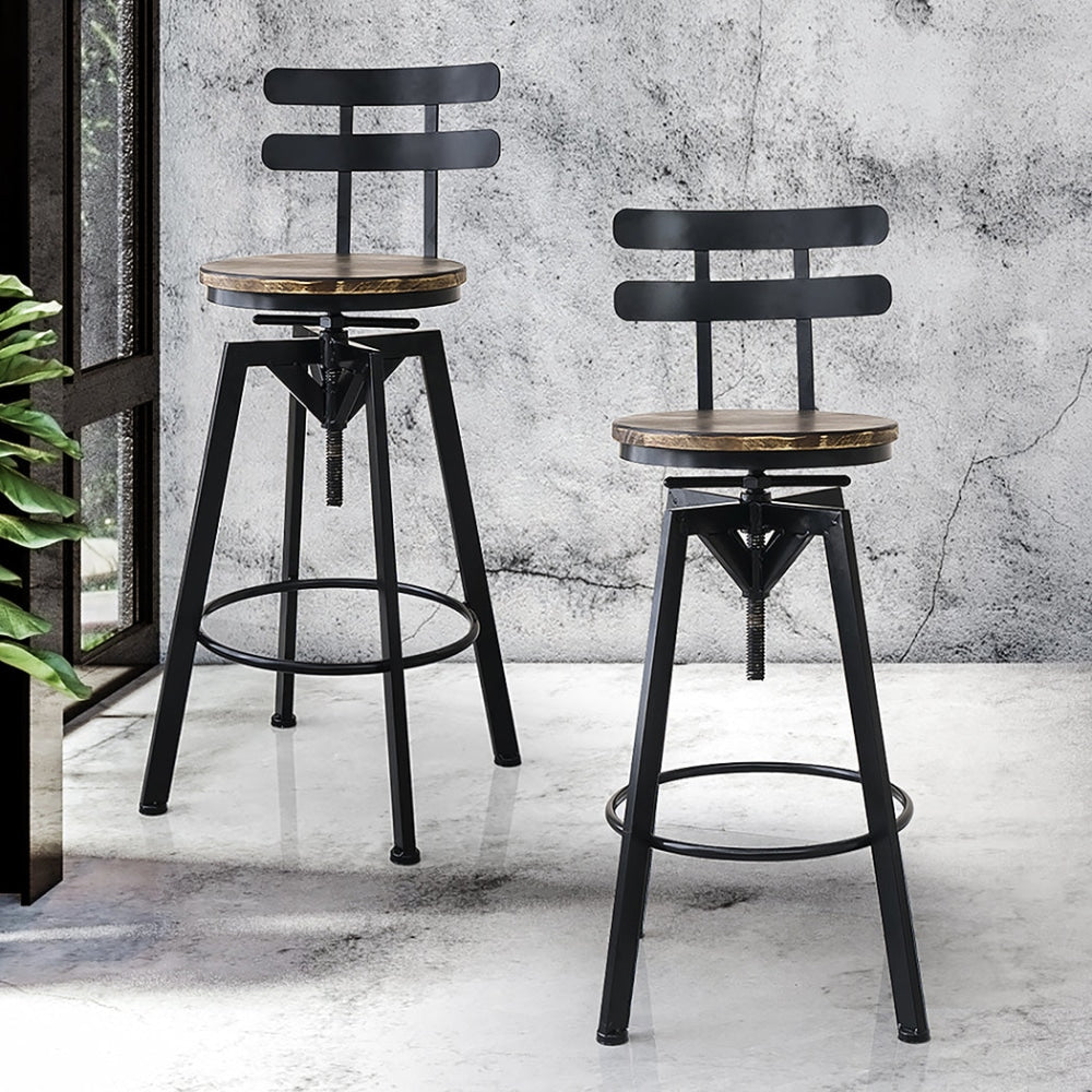 Levede Industrial Adjustable Swivel Bar Stools With Back Wood Counter Chairs x1 Stool Fast shipping On sale