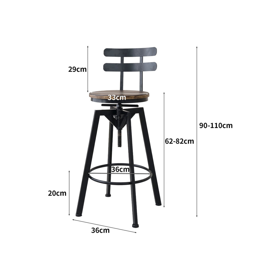 Levede Industrial Adjustable Swivel Bar Stools With Back Wood Counter Chairs x1 Stool Fast shipping On sale