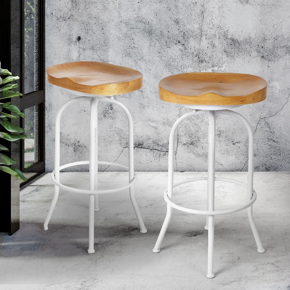 Levede Industrial Bar Stools Kitchen Stool Wooden Barstools Swivel Chair White Fast shipping On sale