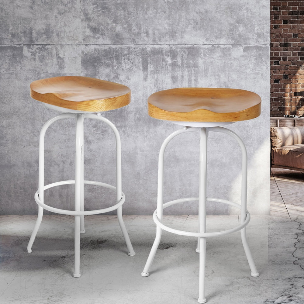 Levede Industrial Bar Stools Kitchen Stool Wooden Barstools Swivel Chair White Fast shipping On sale