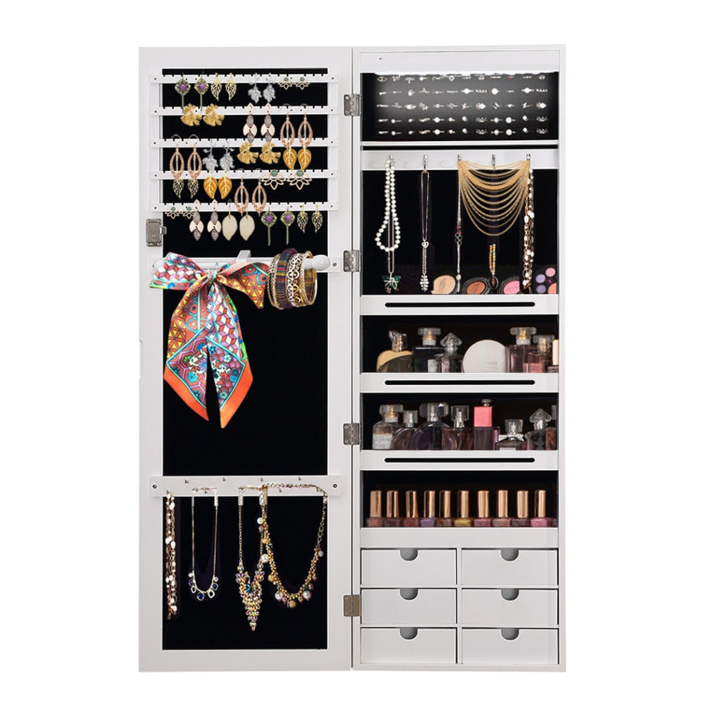 Levede Jewellery Cabinet Full Length Mirror Mirrored Organizer Box Stand White Fast shipping On sale