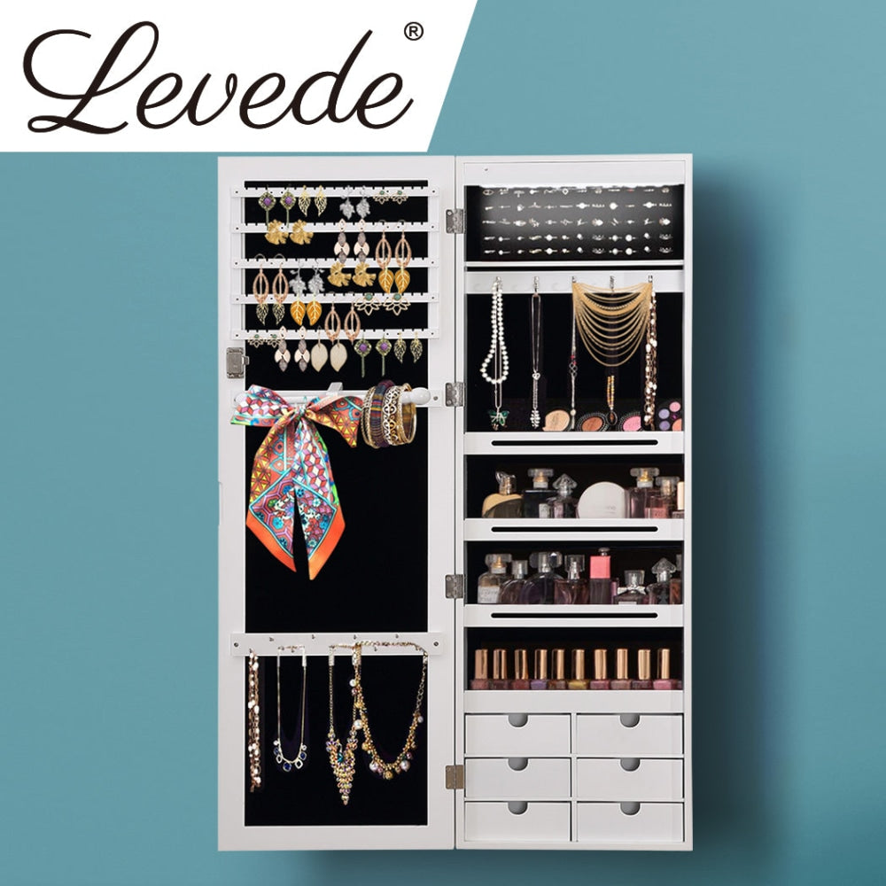 Levede Jewellery Cabinet Full Length Mirror Mirrored Organizer Box Stand White Fast shipping On sale