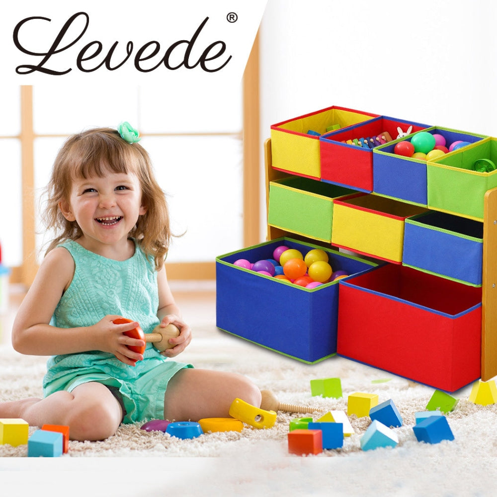 Levede Kids Toy Box 9 Bins Storage Rack Organiser Cabinet Wooden Bookcase 3 Tier Furniture Fast shipping On sale