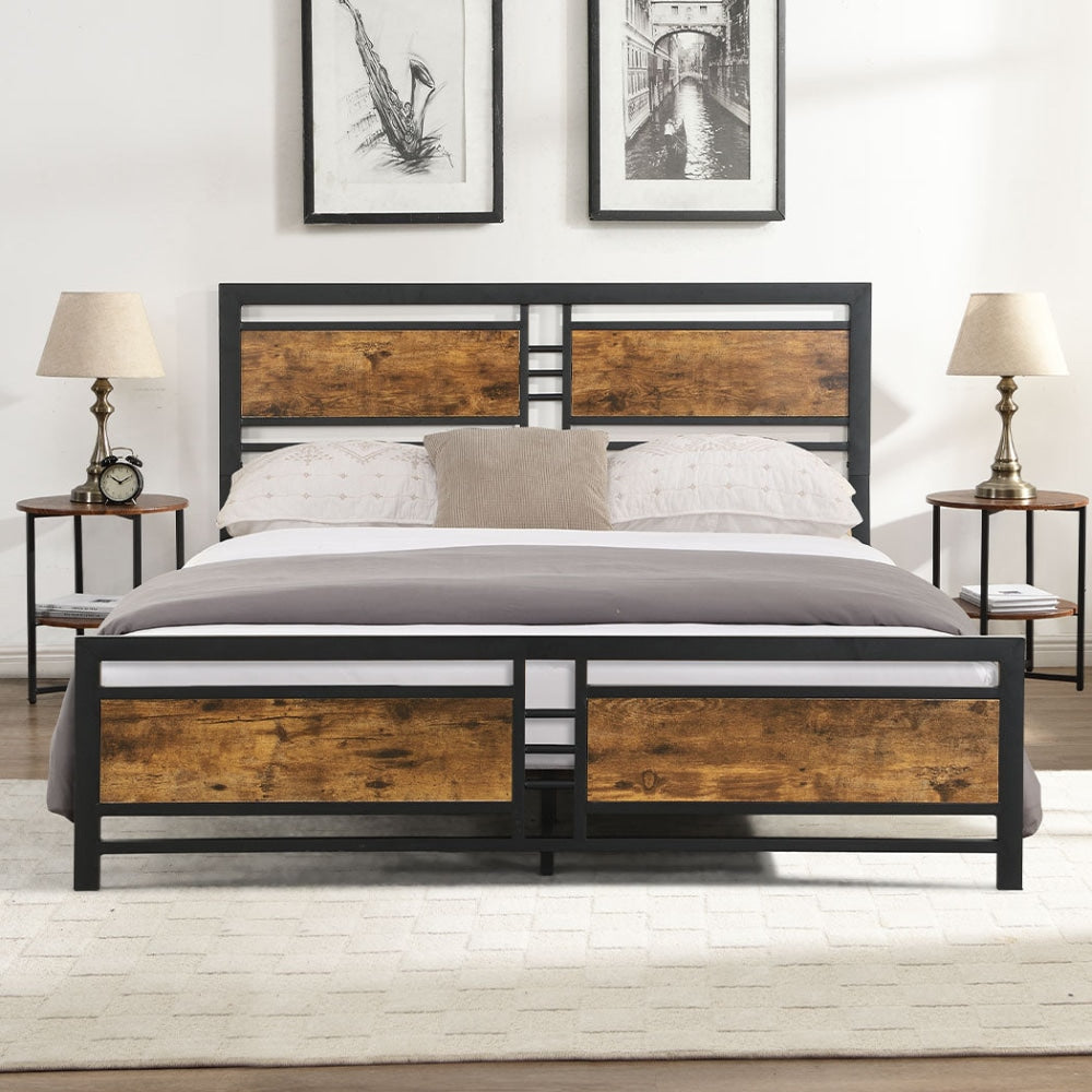 Levede Metal Bed Frame Double Size Mattress Base Platform Wooden Headboard Black Fast shipping On sale