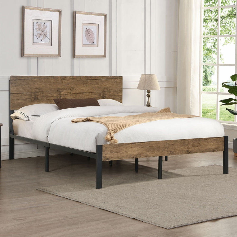 Levede Metal Bed Frame King Size Mattress Base Platform Wooden Headboard Brown Fast shipping On sale