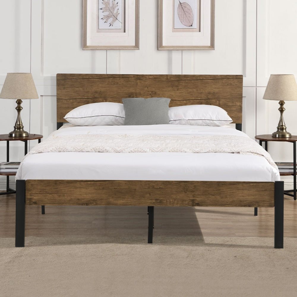 Levede Metal Bed Frame King Size Mattress Base Platform Wooden Headboard Brown Fast shipping On sale