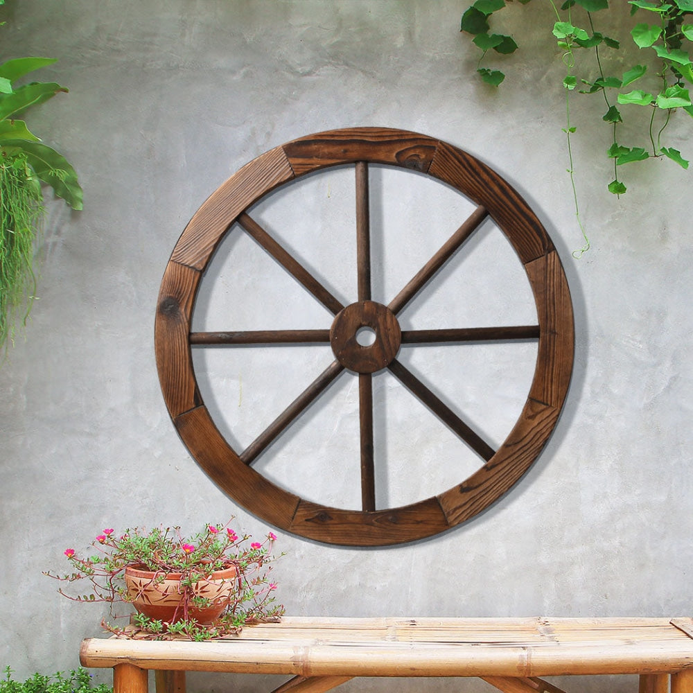 Levede Outdoor Ornaments Large Wooden Wagon Wheel Rustic Garden Decor Indoor Furniture Fast shipping On sale