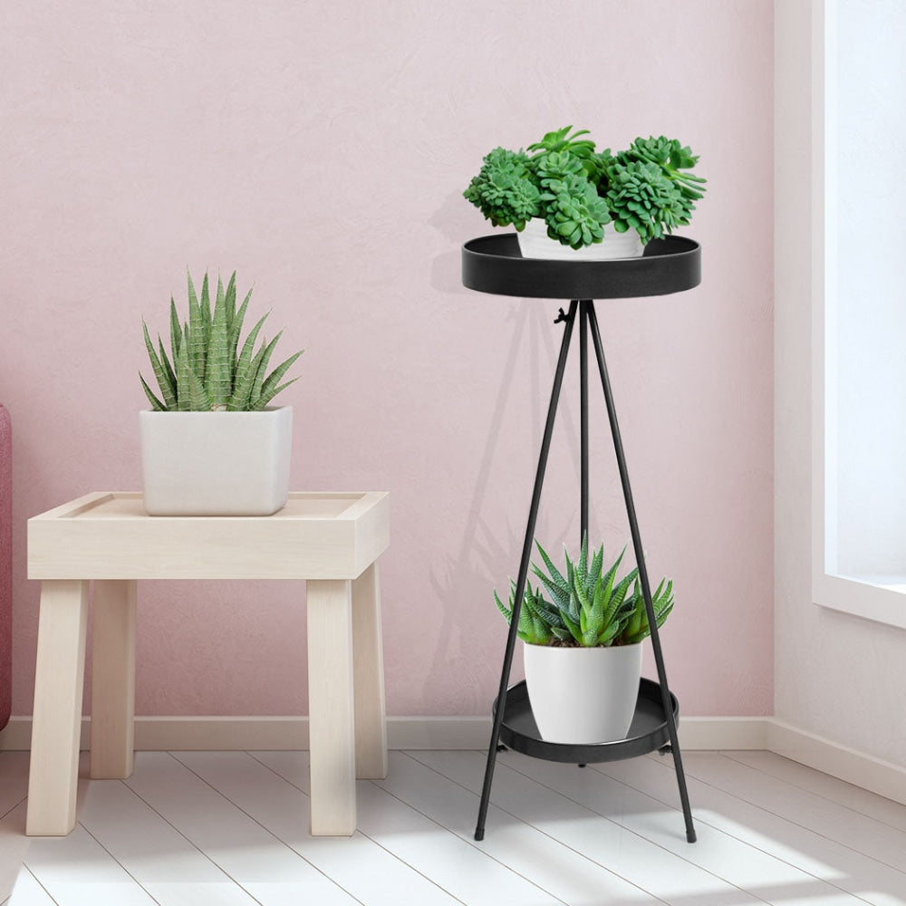 Levede Plant Stand 2 Tiers Outdoor Indoor Metal Flower Pots Rack Garden Black Decor Fast shipping On sale