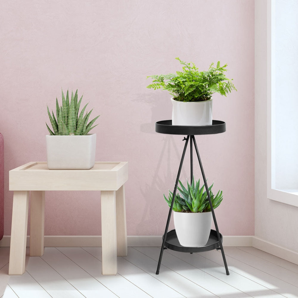 Levede Plant Stand 2 Tiers Outdoor Indoor Metal Flower Pots Rack Garden Grey Decor Fast shipping On sale
