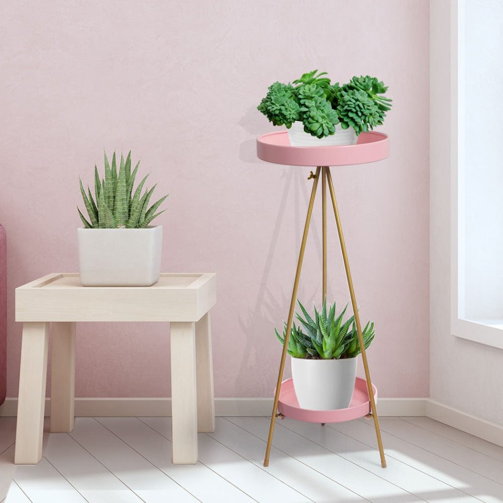 Levede Plant Stand 2 Tiers Outdoor Indoor Metal Flower Pots Rack Garden Pink Decor Fast shipping On sale