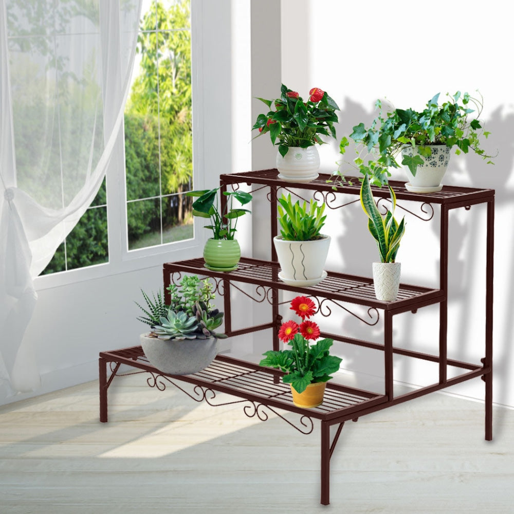 Levede Plant Stand 3 Tier Rectangle Metal Flower Pot Planter Corner Shelf Bronze Outdoor Decor Fast shipping On sale