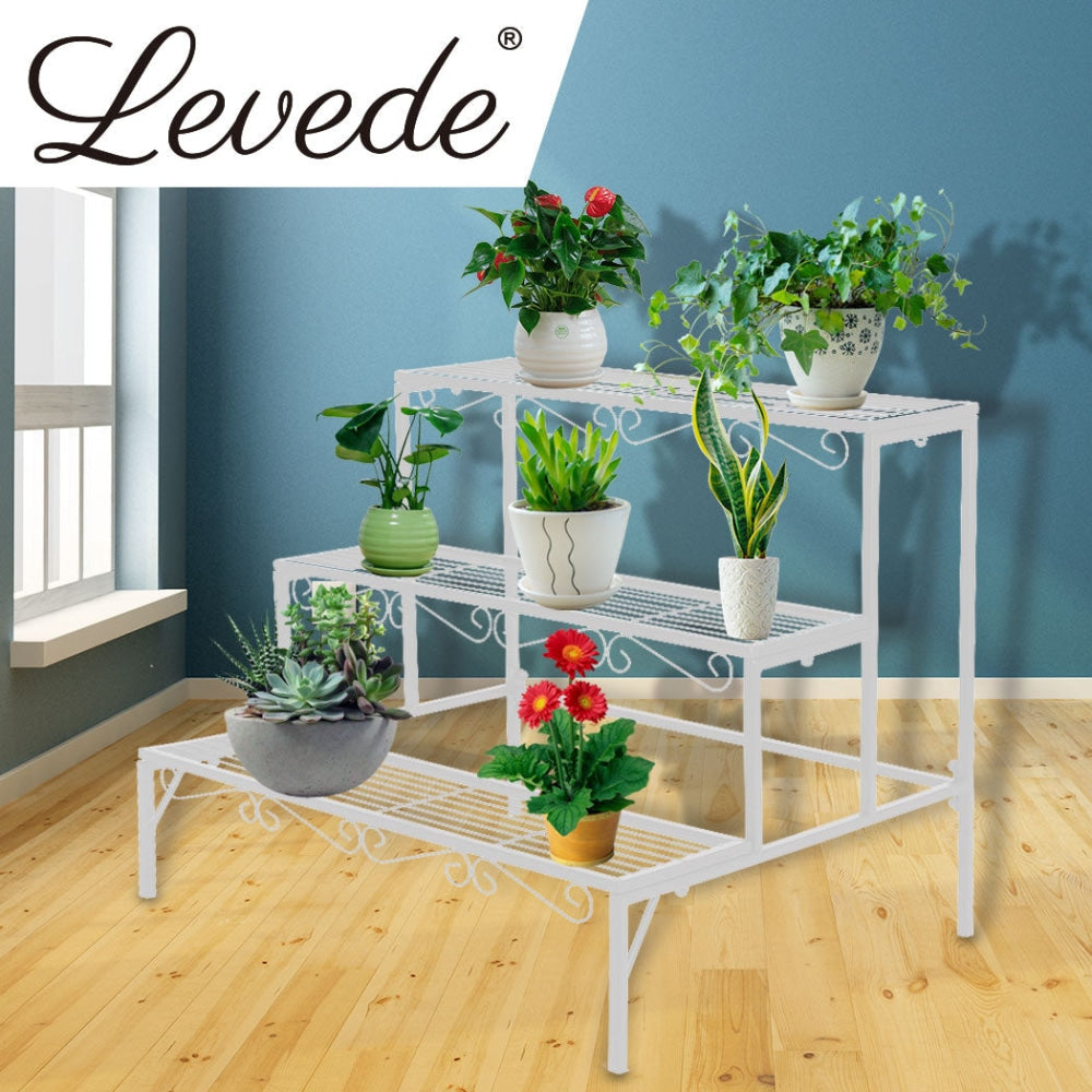 Levede Plant Stands Outdoor Indoor Metal White Flower Pot 3 Garden Corner Shelf Decor Fast shipping On sale