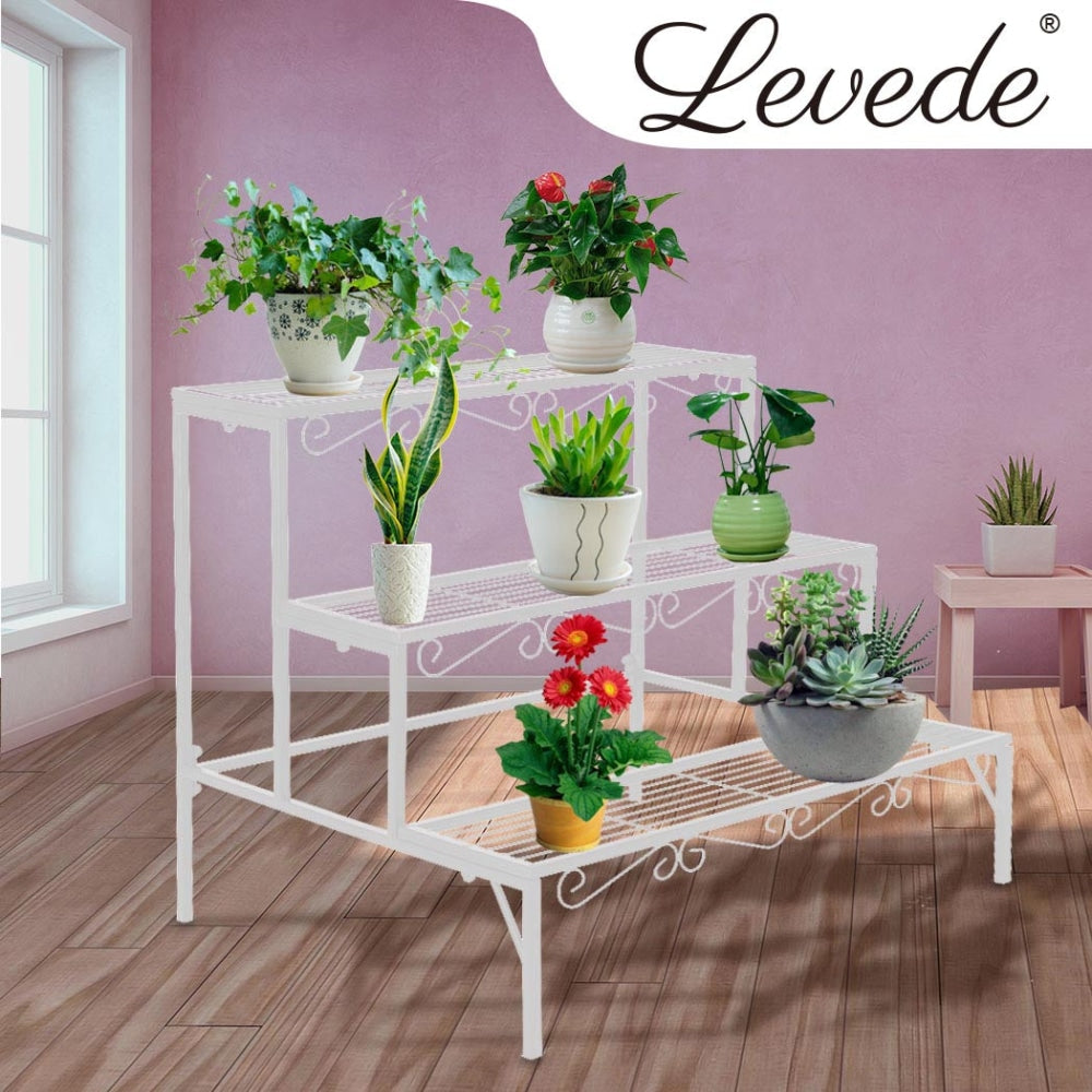 Levede Plant Stands Outdoor Indoor Metal White Flower Pot 3 Garden Corner Shelf Decor Fast shipping On sale