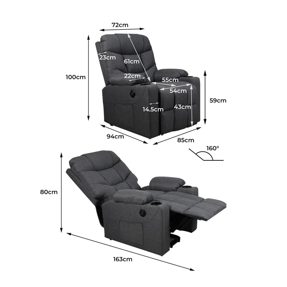 Levede Recliner Chair Electric Lift Chairs Armchair Lounge Fabric Sofa USB Charge Fast shipping On sale