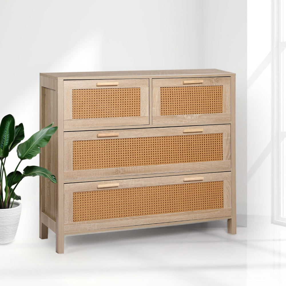 Levede Storage Cabinet Rattan Dresser Chest of Drawers Tallboy Wooden 4 Of Fast shipping On sale