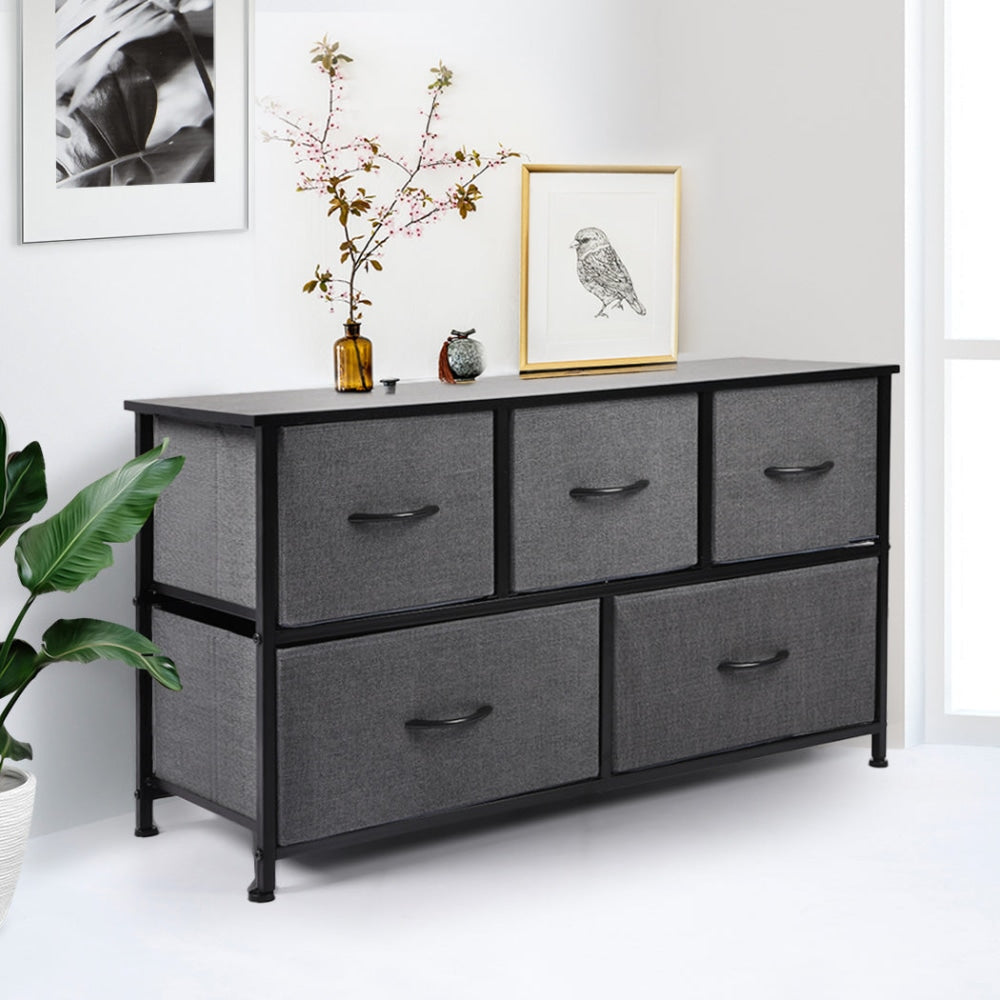 Levede Storage Cabinet Tower Chest of Drawers Dresser Tallboy 5 Drawer Dark Grey Of Fast shipping On sale