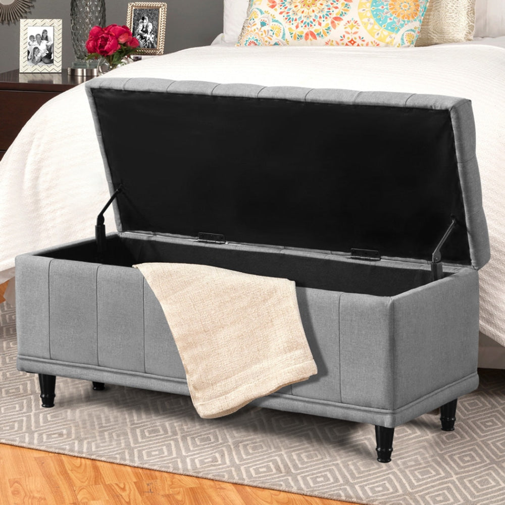 Levede Storage Ottoman Blanket Box Fabric Large Rest Chest Toy Foot Stool Grey Fast shipping On sale