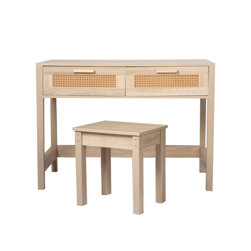 Levede Table Set Rattan Wood Dressing Bedroom Desk Stool Home Office Desks Fast shipping On sale