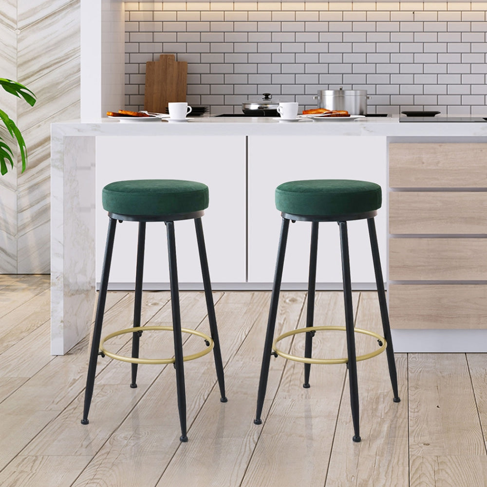 Levede Upholstered Bar Stools Backless Velvet Kitchen Counter Chairs x2 Stool Fast shipping On sale