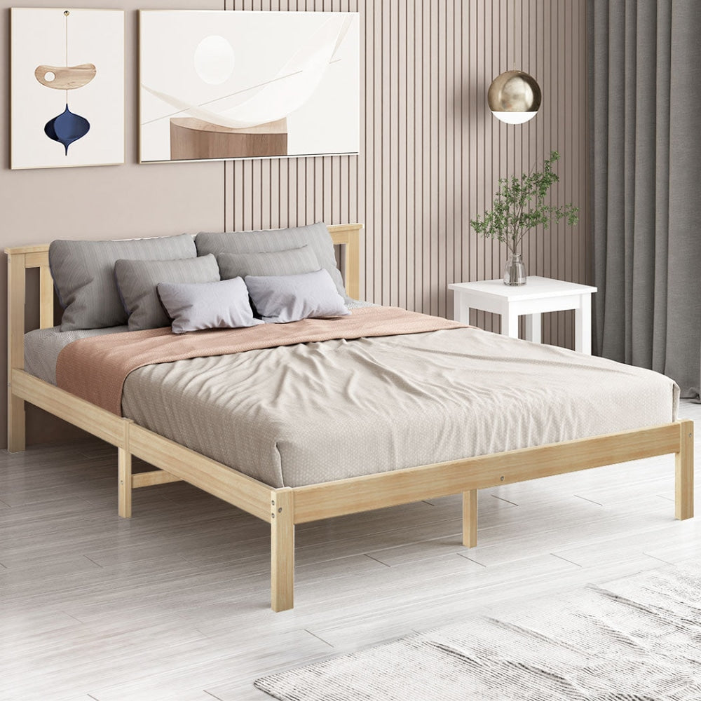 Levede Wooden Bed Frame Double Full Size Mattress Base Timber Natural Fast shipping On sale