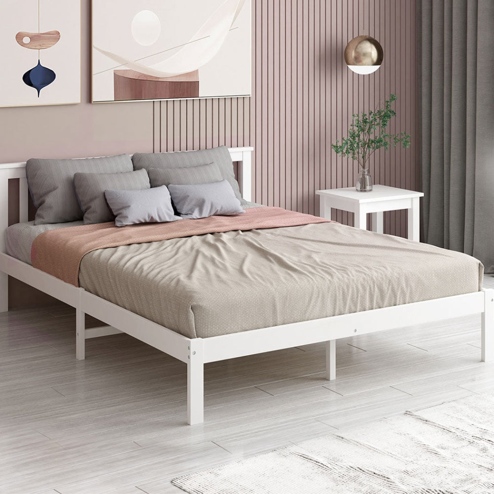 Levede Wooden Bed Frame Double Full Size Mattress Base Timber White Fast shipping On sale