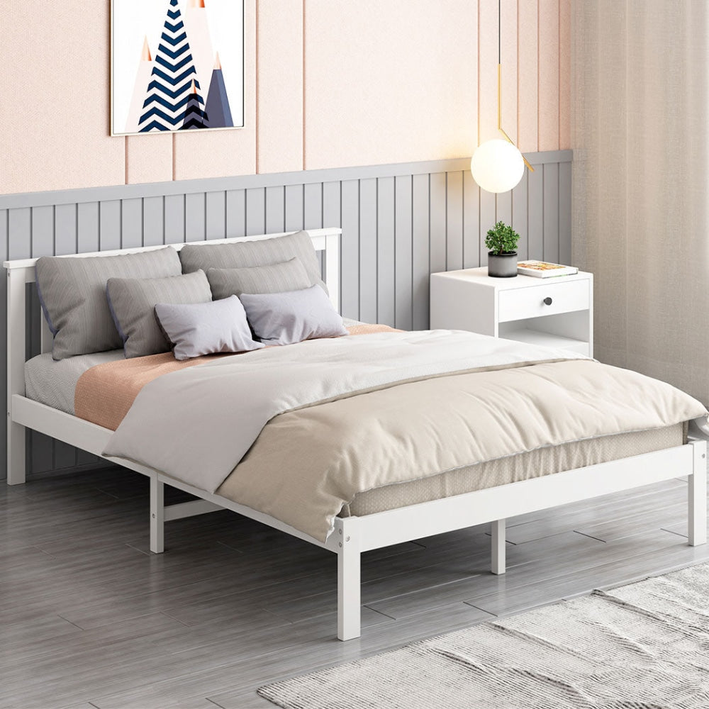 Levede Wooden Bed Frame Double Full Size Mattress Base Timber White Fast shipping On sale