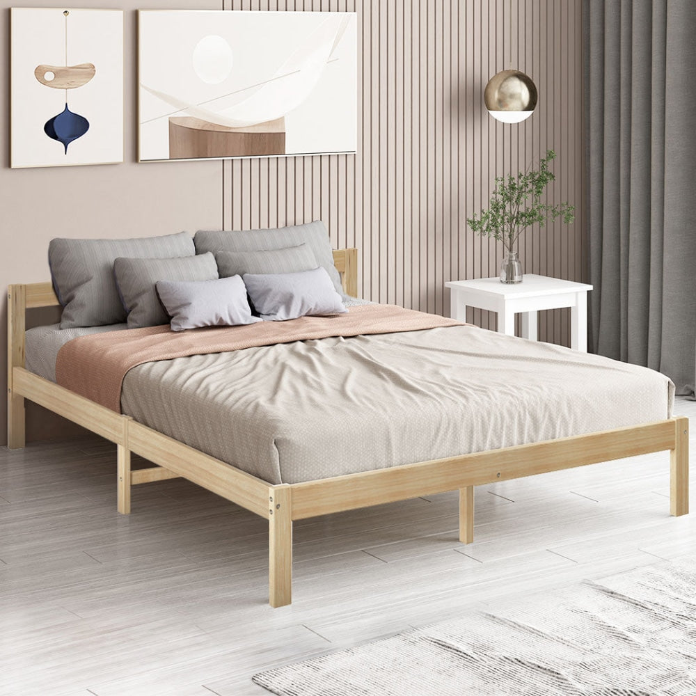 Levede Wooden Bed Frame Double Size Mattress Base Solid Timber Pine Wood Natural Fast shipping On sale