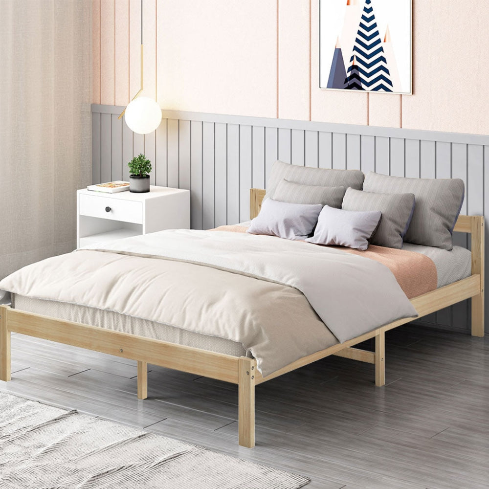 Levede Wooden Bed Frame Double Size Mattress Base Solid Timber Pine Wood Natural Fast shipping On sale