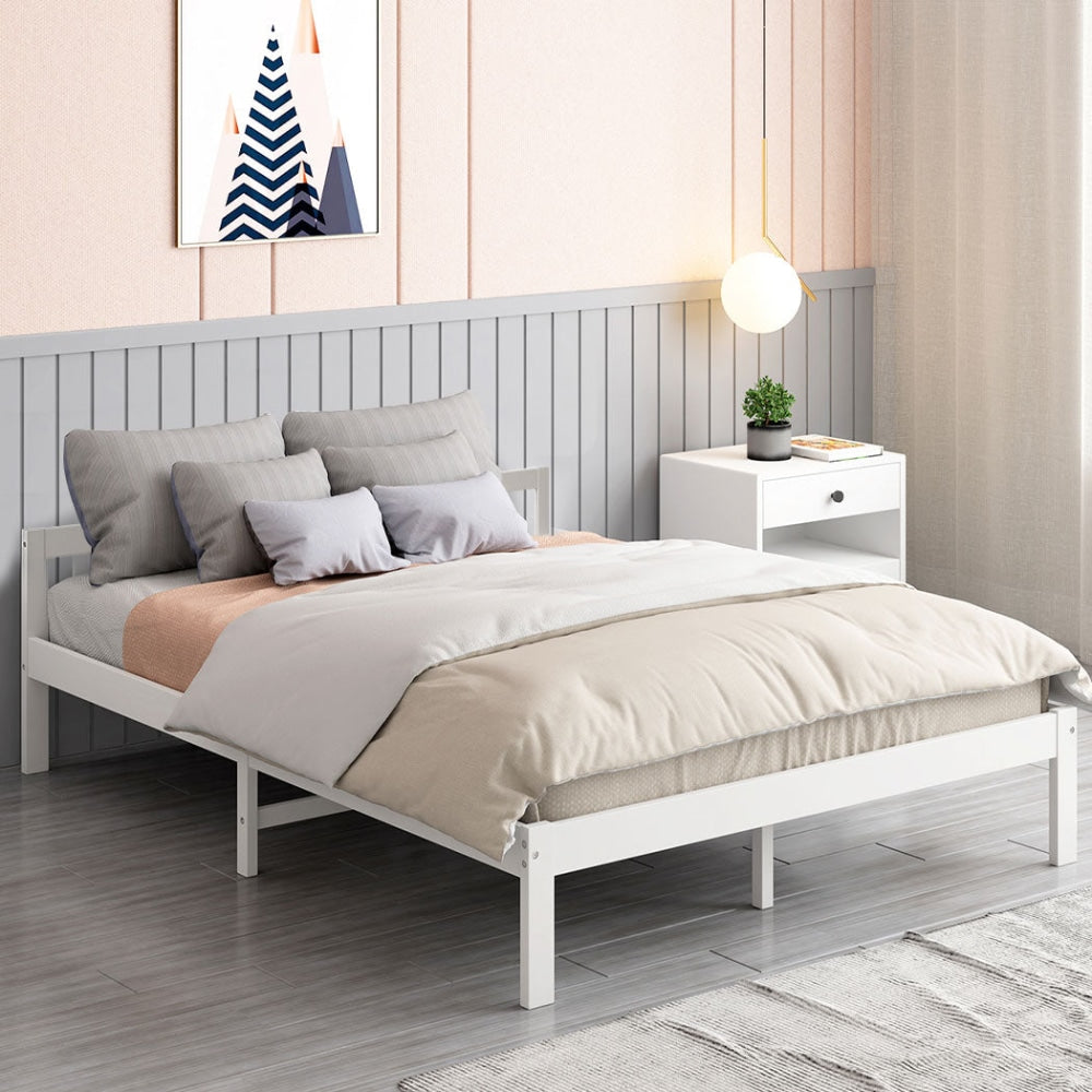 Levede Wooden Bed Frame Double Size Mattress Base Solid Timber Pine Wood White Fast shipping On sale